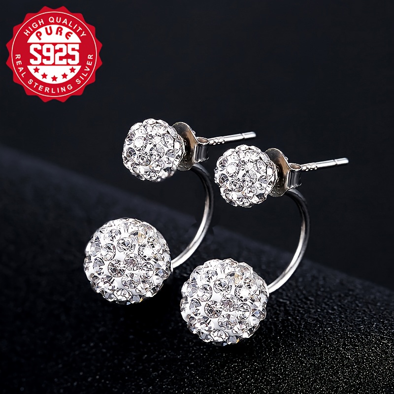 925 Silver Half Wrap Ball Earrings with Rhinestone Bling